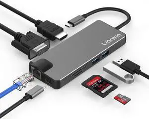 LINKWIN 8-in-1 USB C Hub: 4K HDMI, Gigabit Ethernet, PD Charging, 2 USB 3.0, VGA, SD/TF Card Reader, Compatible with MacBook, ChromeBook