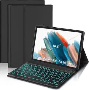 Galaxy Tab A8 Case with Keyboard 10.5 Inch 2022, Smart 7 Color Backlight & Detachable Wireless Bluetooth Keyboard Cover & Slim Folio Cover with S Pen Holder for Galaxy Tab A8 SM-X200/X205/X207,Black