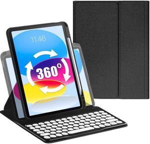 AnMengXinLing 360deg Rotate iPad 9th/8th /7th Gen Case with Keyboard 10.2inch, Rotating Magnetic Detachable Wireless Keyboard Case with Round Keycaps and Pencil Holder (B Style-Black)