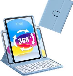 AnMengXinLing Rotatable Case with Keyboard for iPad Air 11 Inch (M2)/Air6/Air 5th/Air4th Generation, Round Keys Detachable Keyboard Case with Pencil Holder (B Style-Blue)