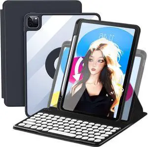 Keyboard Case for iPad 9th/8th/7th Generation, Vertical for 10.2/Air3/Pro10.5 With Keyboard and Pencil Holder, Magnetic Stand Rotating Detachable With Clear Back (Black)