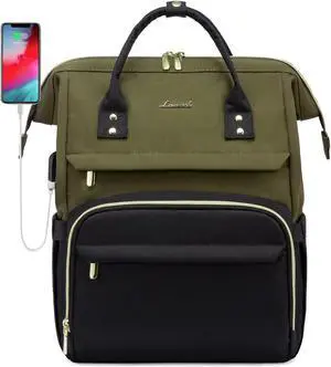 LOVEVOOK Laptop Backpack for Women, Fashion Computer Backpacks Purse, School Student Bookbag for Girl, Business Travel Bags, Doctor Nurse Backpack for Work, Fits 15.6-Inch Laptop, Army Green-Black