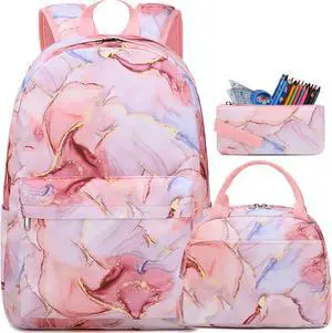 Jumpopack School Backpack for Girls Backpack with Lunch Box - Elementary to Middle School Bag Kids Teen Girl Bookbag,Marble Pink