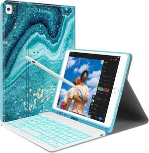 JUQITECH Backlit Keyboard Case with Stylus for iPad 9th/8th/7th Gen 10.2, iPad Air 3rd Gen 10.5 - Active Pencil with Palm Rejection, Wireless Bluetooth Magnetic Keyboard Cover Case with Pencil Holder