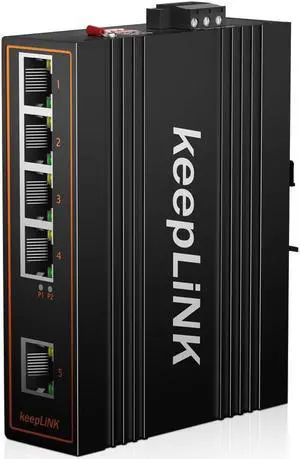 keepLiNK 5 Port Industrial Gigabit Switch Unmanaged, Ethernet Din-Rail Switch, IP40 Operating Temperature Range of -30°  75°C (-22°  167°F)