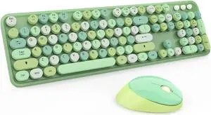 Green Wireless Keyboard and Mouse, KOOTOP Cute Green Colorful Keyboard and Mouse, 2.4G Wireless Keyboard with Retro Round Keycap for PC, Mac, Laptop,Tablet,Computer Windows (Green)