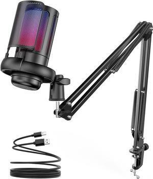 Kowell Store Gaming Microphone, USB PC Mic for Streaming, Podcasts, Recording, Condenser Computer Desktop Mic on Mac/PS4/PS5, with RGB Control, Mute Touch, Headphone Jack, Pop Filter