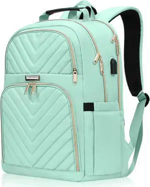 Kuosdaz Backpack for Men Women, School Backpack for Boys Girls, 15.6 Inch Quilted Laptop Backpack with USB Charging Port, Large High School Bookbags for Teens, Teal