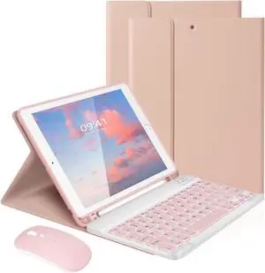 LAMA Wireless Keyboard Case with Mouse for iPad 10.2" 9th 8th 7th Generation, Detachable Bluetooth Keyboard with Pencil Holder for iPad 10.2 Inch/iPad Air 10.5"(3rd Gen)/iPad Pro 10.5 in, Pink
