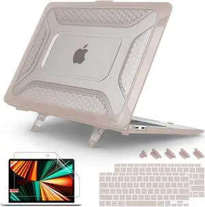 Mektron Heavy Duty Casefor MacBook Air 13 inch 2020 2019 2018 Release Model A2337 M1 A2179 A1932, Shockproof Durable Protective Hard Shell with Fold KickstandApricot