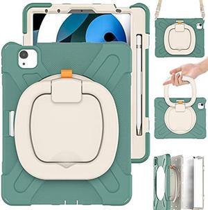 MEEgoodo Case for iPad Pro M2 12.9 Case 6th/5th/4th/3rd Generation 2022 2021 2020 2018, Tablet Cover with Pencil Holder/Rotating Stand/Shoulder Strap for Kids, Emerald Green