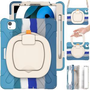 MEEgoodo Case for iPad Pro M2 12.9 Case 6th/5th/4th/3rd Generation 2022 2021 2020 2018, Tablet Cover with Pencil Holder/Rotating Stand/Shoulder Strap for Kids, Colorful Blue