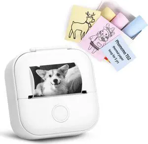 Memoqueen T02 Pocket Thermal Photo Printer with Pink/Yellow/Blue Thermal Paper, Non-Adhesive Color Paper, 2.08" x 21.3' (53mmx 6.5m/roll), Black Text, Keep for 5 Years, Compatible with iOS & Android