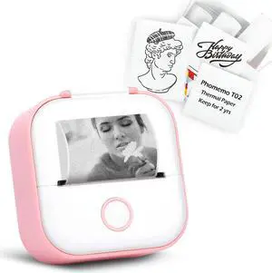 Memoqueen T02 Pocket Thermal Photo Printer with White Adhesive Thermal Paper, Sticker Paper Printer Paper,50mmx 3.5m/rol, Black Text, Keep for 2 Years, Compatible with iOS & Android