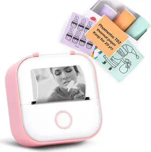 Memoqueen T02 Pocket Thermal Photo Printer with Mint Green/Lavender Purple/Light Orange, Adhesive Thermal Paper, 53mmx 6.5m/roll, Black Text, Keep for 20 Years, Compatible with iOS & Android