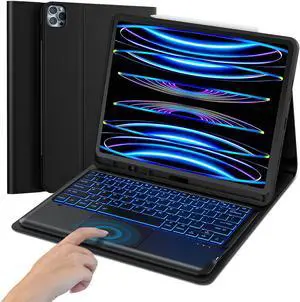 MicroPack iPad Pro 12.9 Case with Keyboard - 2022, Detachable Wireless, 7 Color Backlit, Compatible for iPad Pro 12.9 3rd Gen to 6th Gen, Black