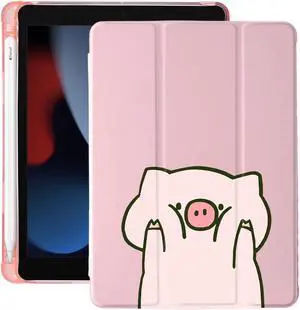 Cute Kawaii Pig for iPad 10th Generation Case 10.9 Inch 2022 with Pencil Holder, Auto Sleep/Wake, Pink Leather Soft TPU Back Cover