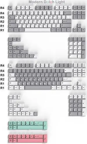 264 Keys Modern Dolch Light Keycaps Set Doubleshot Cherry Profile Custom White Grey Keyboard Keycaps for Cherry MX Gateron Kailh Switch Mechanical Keyboards
