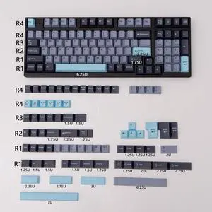 mintcaps Black Grey Blue Keycaps Set 173 Keys Cherry Profile Doubleshot Custom Keycaps ISO ANSI Layout for 60% 65% 75% 95% Cherry MX Mechanical Keyboards