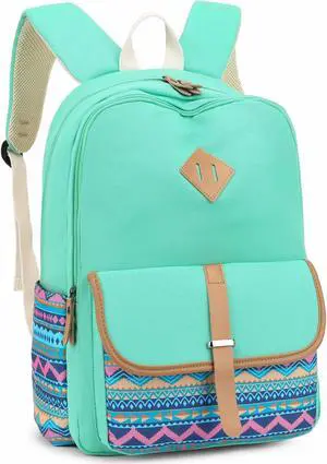 Leaper Girls Geometric Canvas Backpack Women Travel Shoulder Bag Laptop Bag bag Daypack Water Blue