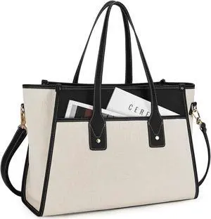 Missnine Tote Bag Canvas Laptop Bag 15.6 inch Work Bags for Women Teacher Bag Casual Computer Shoulder Purse for Office, College, Travel