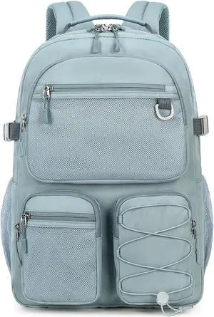 Lohol Water Resistant Backpack with Mulitiple Pockets for School Travel Outdoor College, 15.6 inch Laptop Daypack for Men and Women (Grey Blue)