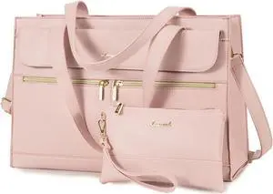 LOVEVOOK Laptop Bag for Women 15.6 Inch Laptop Tote Work Professional Leather Computer Briefcase Waterproof Handbag Shoulder Large Capacity Business Teacher Office Bag Crossbody Purse,Pink