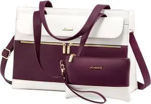 LOVEVOOK Laptop Bag Women 15.6 Inch Laptop Tote Professional Leather Computer Briefcase Waterproof Shoulder Bag Large Capacity Business Teacher Office Crossbody Purse