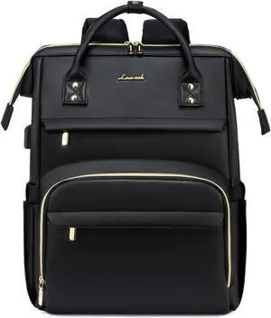 LOVEVOOK Leather Laptop Backpack for Women 17 inch,Travel Backpack Purse Nurse Teacher Backpack Computer Laptop Bag,Professional College Business Work Bags Carry On Backpack with USB Port,Black