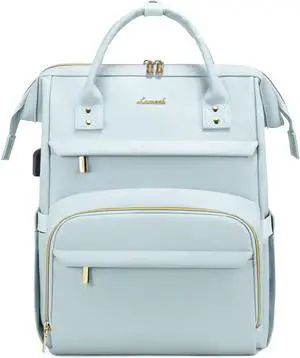 LOVEVOOK Leather Laptop Backpack for Women 15.6 inch,Travel Backpack Purse Nurse Teacher Backpack Computer Laptop Bag,Professional College Business Work Bags Carry On Backpacks with USB Port,Pink Blue