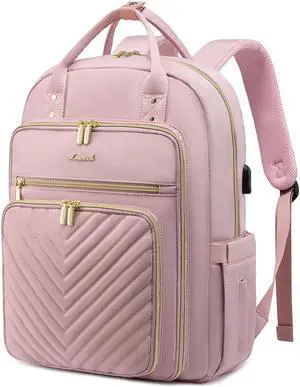 LOVEVOOK Laptop Backpack Women Teacher Backpack,15.6 Inch Laptop Bag with USB Port,Waterproof Daypack for Work Travel Pink