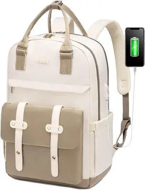 LOVEVOOK Laptop Backpack for Women, 15.6 Inch Laptop Bag with USB Charging Port, Fashion Water Resistant Daypacks Teacher Nurse Stylish Travel Bags Vintage Computer Backpack for College, Work