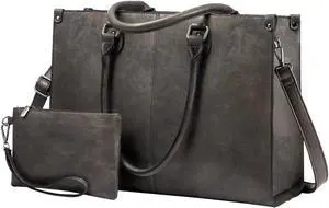 LOVEVOOK Laptop Bag for Women, 15.6 inch Laptop Tote Work Bags with USB Charging Port, Vintage Leather Computer Bag, Black Coffee