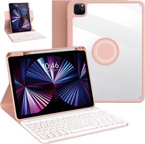 OYEEICE for iPad Pro 11 inch Case with Keyboard - Detachable Backlit Keyboard, Upgraded Magnetic Cover with Pencil Holder for iPad Air 5th Generation, iPad 10.9 inch & iPad Air 4th Gen - Pink