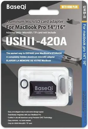 BASEQI UHS-II Aluminum microSD Adapter for M1 2021 / M2 2022 / M3 2023 MacBook Pro 14" & 16"