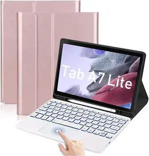 QYiiD Backlit Touchpad Keyboard Case for Galaxy Tab A7 Lite 8.7" 2021 (SM-T220/T225), PU Leather Stand Cover with Magnetically Detachable Bluetooth Keyboard for Galaxy Tab A7 Lite 8.7", Rosegold