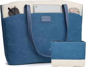 RAVUO Canvas Laptop Bag Women Fashion 15.6 inch Laptop Tote Work Shoulder Bags Casual Briefcase Handbag for Travel,Office