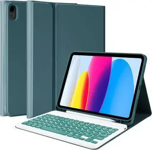 MMK Keyboard Case for iPad 11th Gen (A16, 2025) & 10th Generation (10.9", 2022), for iPad 11th 10th Generation Case with Keyboard, Wireless Detachable Bluetooth Key Board,Pencil Holder-Midnight Green