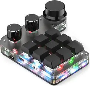 One Handed Programmable Mechanical Keyboard, 9 Keys 3 Knobs RGB Programmable Macro Keyboard, Custom Shortcut, Dual Mode Connection, Gaming Keyboard!