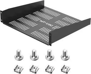 MT-VIKI 2U Server Rack Shelf 16''- Universal Vented Rack Mount Cantilever Tray for 19" Network Equipment Rack & Cabinet - Black - Sturdy (2U 1 Pack)