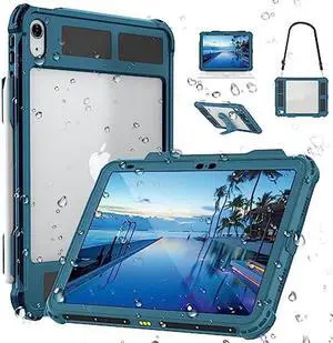 MRUOZRUI iPad 10th Gen Case Waterproof, Shockproof Drop Proof Full Body Protective Case with Built-in Screen Protector, Pencil Holder, Stand, Shoulder Strap for iPad 10th Gen 10.9 inch Teal