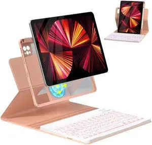 OPAKIT Magnetic Keyboard Case for iPad Air 5th 4th Generation 10.9 inch Pro 11 1st/2nd/3rd/4th, 7 Color Backlight BT Keyboard Folio with Pencil Holder 2022 2021 2020 2018 (Pink)