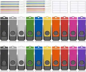 AGECASH USB Drive 1GB Bulk USB 2.0 Flash Drives 20 Pack USB Thumb Drive, 1GB FAT32 USB Flash Drive Bulk Swivel Pendrive USB Memory Stick Zip Drive USB Jump Drive for School Office with Lanyard, Lables