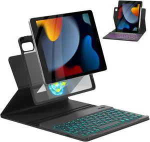 OPAKIT Magnetic Keyboard Case for iPad 9th/8th/7th Generation 10.2 inch, iPad Pro 10.5-inch Air 3rd Case with Pencil Holder, 7 Color Backlight BT Keyboard (2021/2020/2019/2017), Black