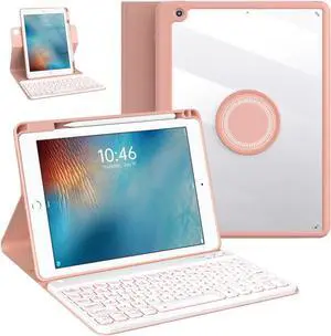 OYEEICE iPad 6th Generation Case with Keyboard 9.7 inch - Detachable Backlit Keyboard, Upgraded Magnetic Cover with Pencil Holder for iPad Air 2nd Generation & iPad 6th/5th Gen - Pink