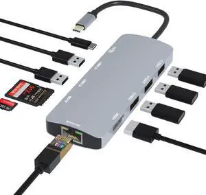 USB C Hub, Sivxnem USB C to HDMI Adapter (4K HDMI USB3.0/2.0 SD/TF 90W PD Gigabit USB-C Dongle),USB-C Docking Station Compatible with Macbook Pro/Macbook Air/iPad Pro/Surface Pro 7/Dell XPS 13 15