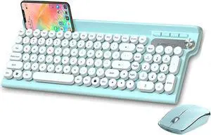 Wireless Mouse and Keyboard with Phone Holder,2.4G Full Size USB Rechageable Keyboard and Silent Mice Set for Notebook Laptop Mac Desktop Punk Keycaps (Cyan)
