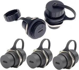 ANMBEST 5PCS USB 3.1 TYPE C Panel Mounting Waterproof Connector, IP67 24 Pins Female to Female PA6BG33 Housing Double Head Adapter with Waterproof/Dust Cap