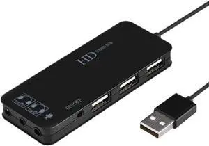USB Hubs Audio Adapter External Stereo Sound Card with 3.5mm Headphone and Microphone Jack for Windows, Mac, Linux, PC, Laptops, Desktops, PS4 Computer External USB New Version Grey
