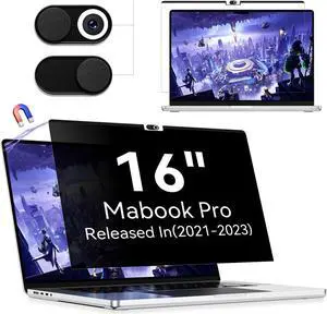 Magnetic Privacy Screen Protector Compatible with MacBook Pro 16 Inch (2021-2024, M1, M2), Removable Anti Spy Blue Light Glare Shield Laptop Privacy Filter for Apple Mac Pro 16.2 in(A2991/A2485/A2780)
